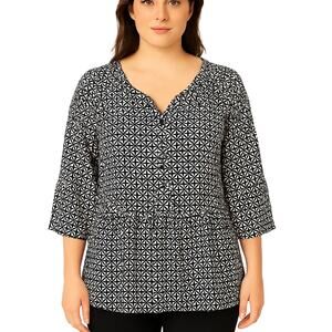 Catherines Black & White Geometric Print Blouse – NWT Size 1X (18/20W)